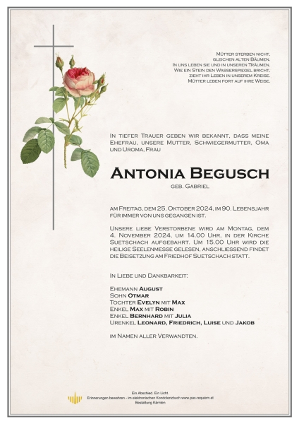 Parte Antonia Begusch geb. Gabriel