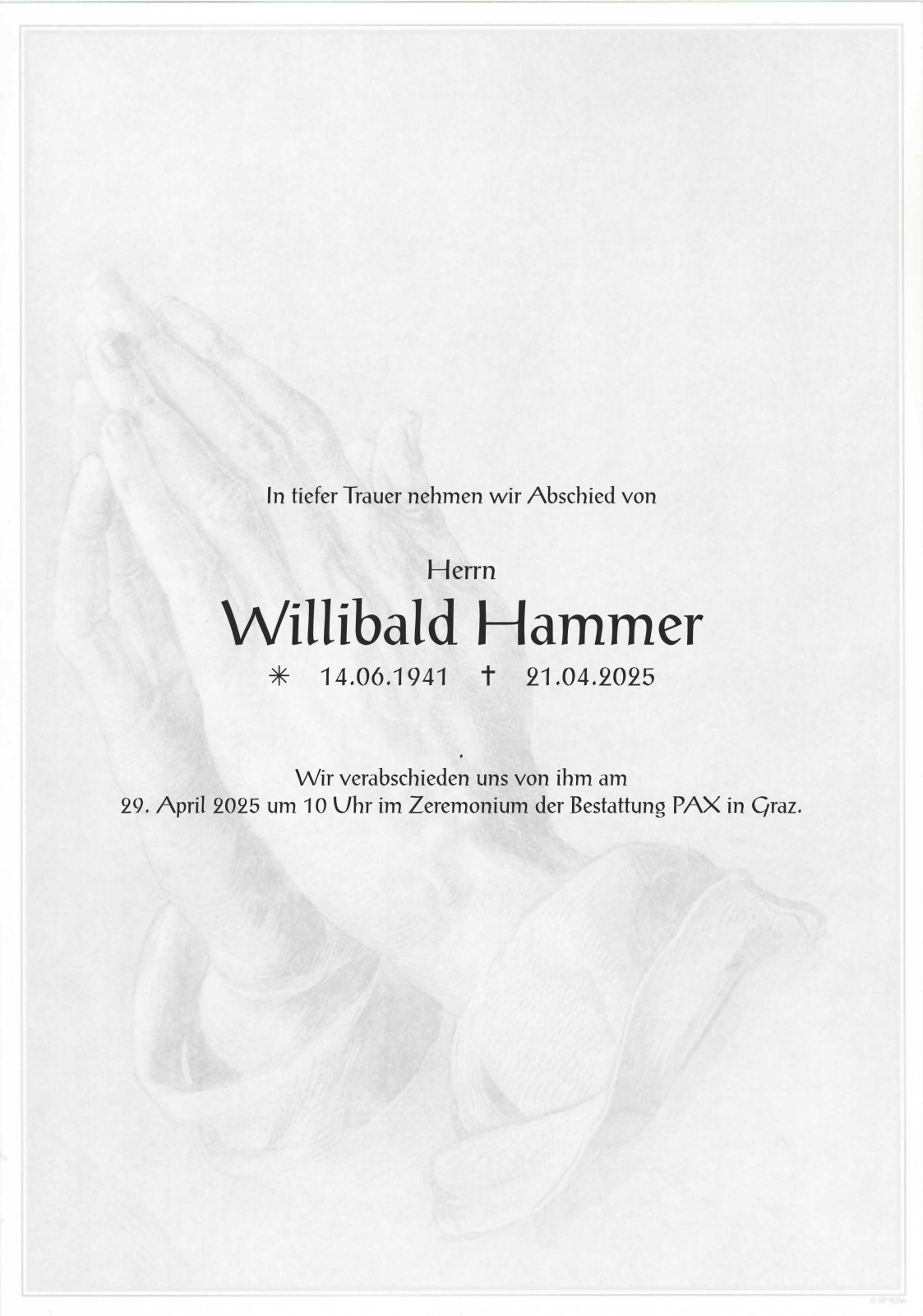 Willibald Hammer Parte Aufbahrung Begr bnis Grabstelle Das Neue 