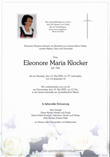 Parte Eleonore Maria  Klocker, geb. Falle