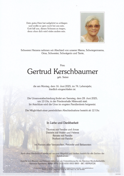 Parte Gertrud  Kerschbaumer, geb. Seirer