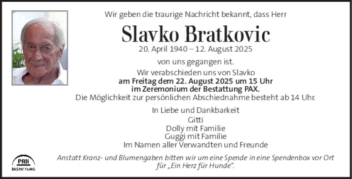 Parte von Slavko Bratkovic