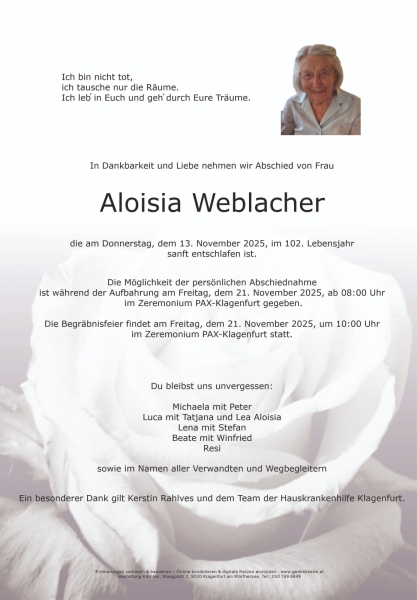 Parte von Aloisia Weblacher 