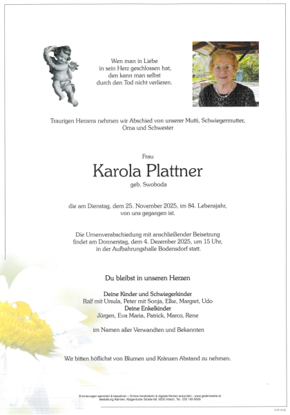 Parte von Karola  Plattner, geb. Swoboda