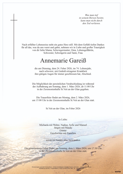 Parte von Annemarie Gareiß