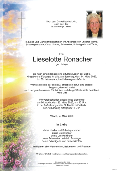Parte Lieselotte Ronacher, geb. Mayer