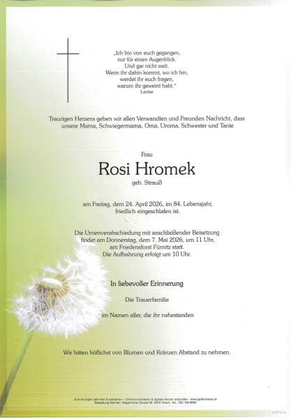 Parte von Rosemarie  Hromek, geb. Strauß