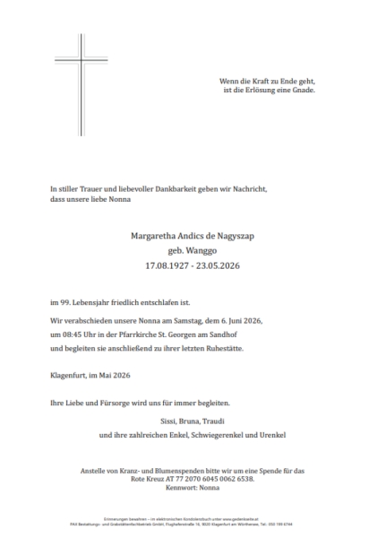 Parte von Margaretha Andics De Nagyszap
