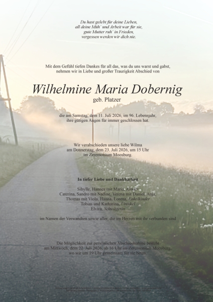 Parte von Wilhelmine Maria Dobernig