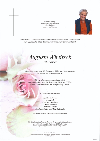 Parte von Auguste Wirtitsch