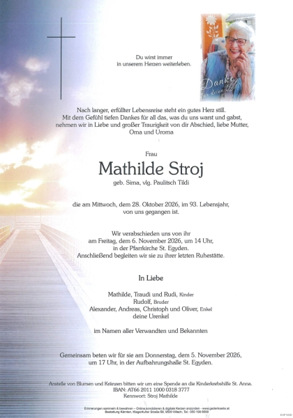 Parte von Mathilde Stroj, vulgo Paulitsch Tildi